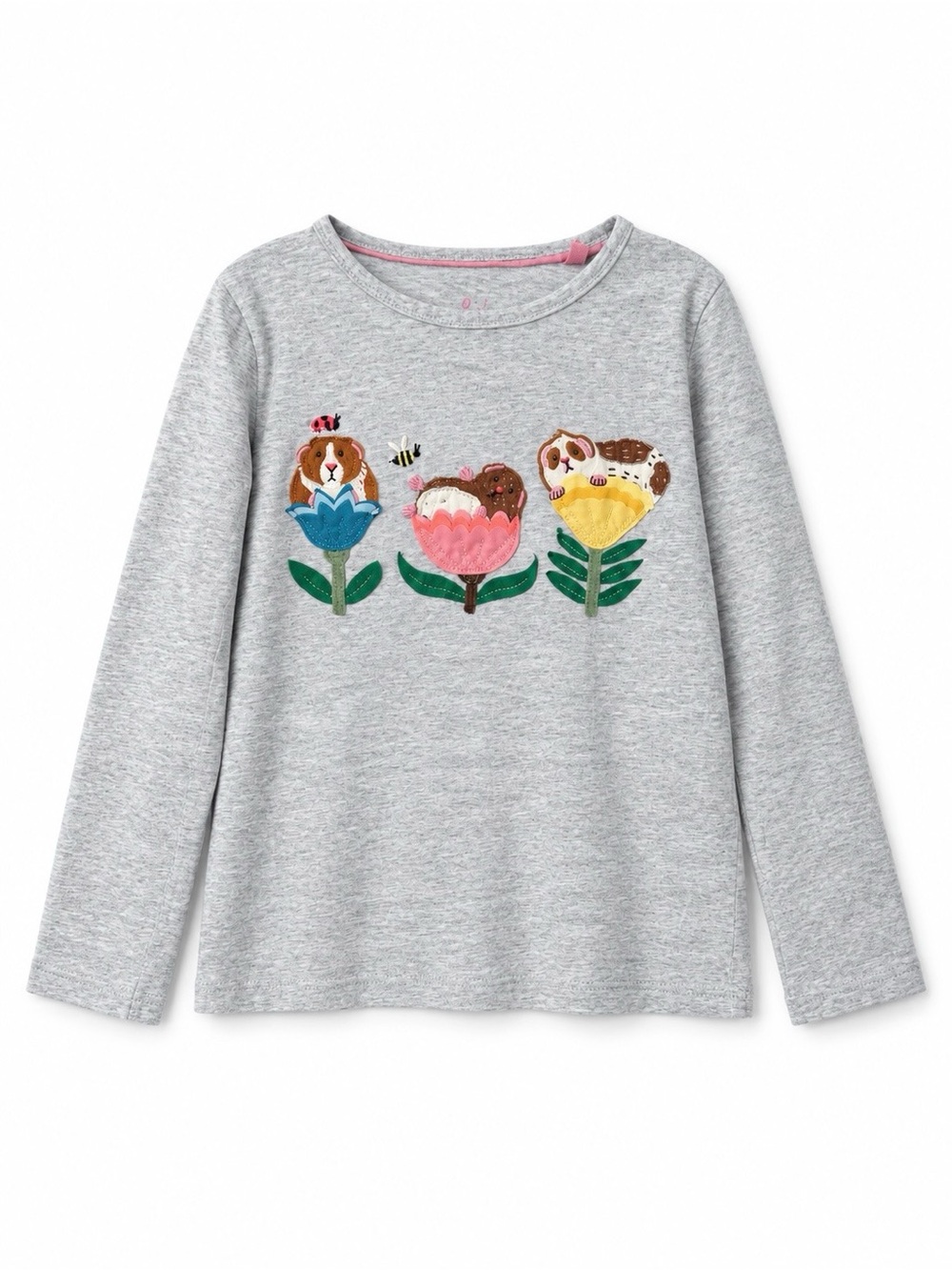 Mini Boden Guinea Pig Floral Appliqué Long Sleeve Shirt Girls 7-8Y